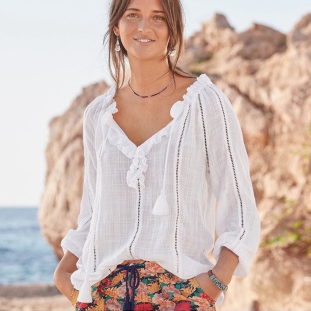 ✨Sundance ✨NEW Artists Ladder White Ruffle Peasant Boho top szM\L Pricefirm!